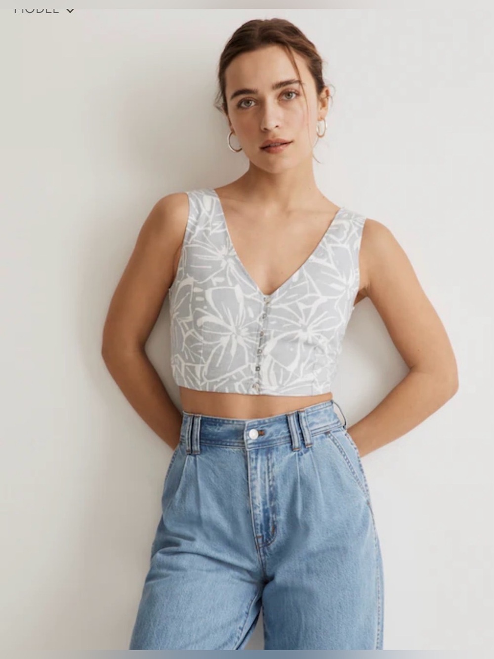 Madewell Linen-Blend Gwen Crop Vest Top in Abstract Flora, Size 2